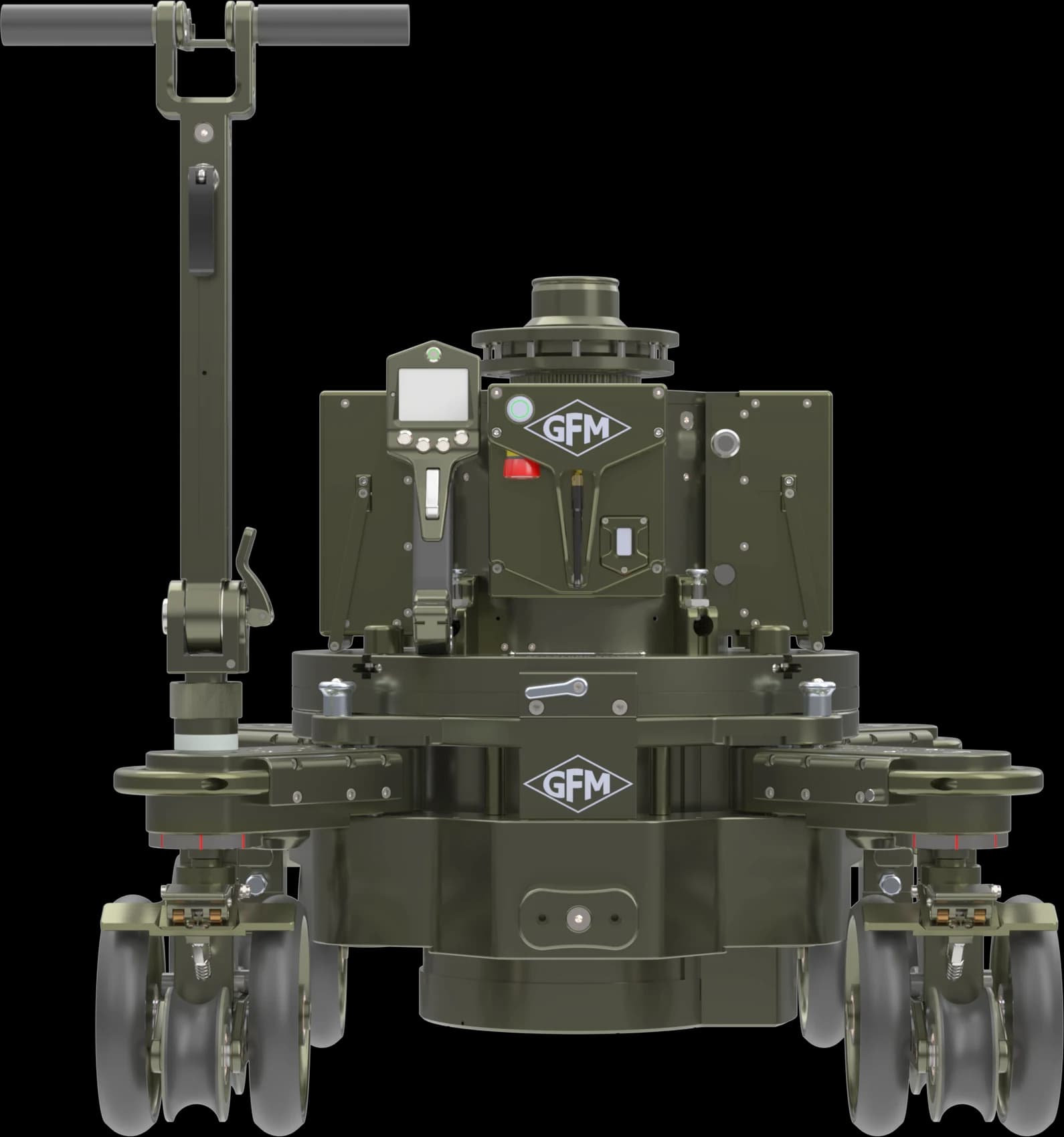 GF-Column Dolly seen from the front, column mounted on the base dolly