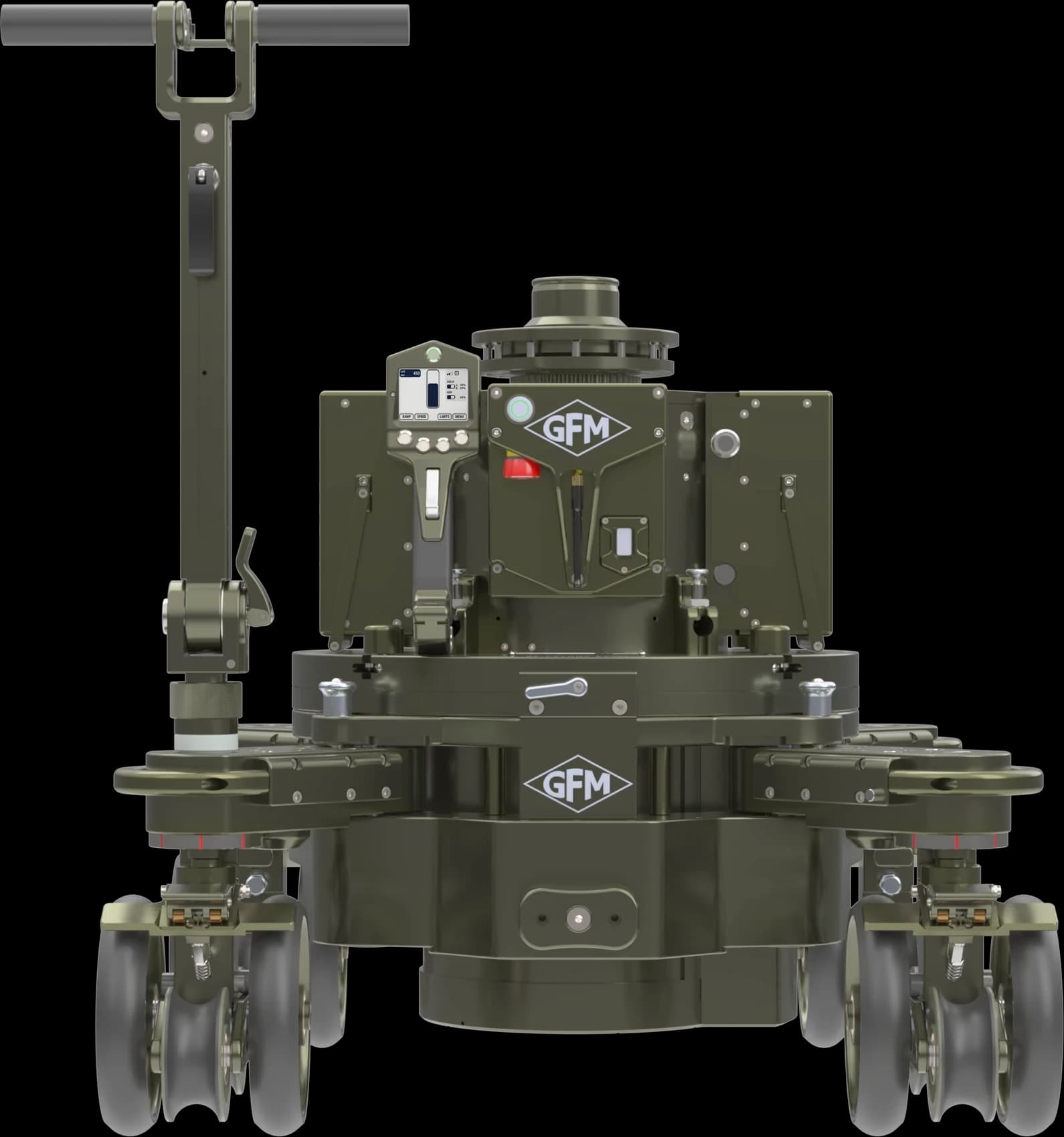 GF-Column Dolly seen from the front, column mounted on the base dolly