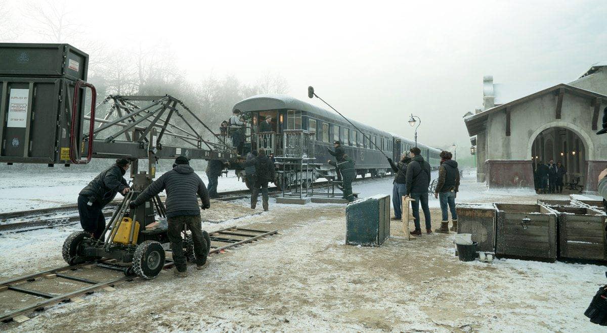 GF-16 crane beside a period train in winter