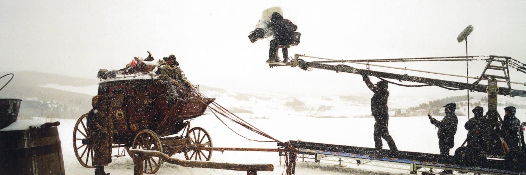 GF-8 crane and operator shooting in heavy snow